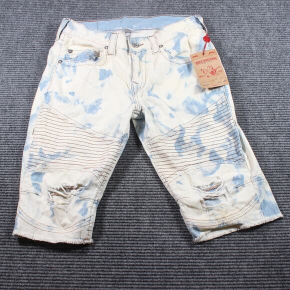 True Religion Moto Cut Off Shorts Mens 32 Gloomy Cloud ESSL Distressed NWT - Picture 1 of 10